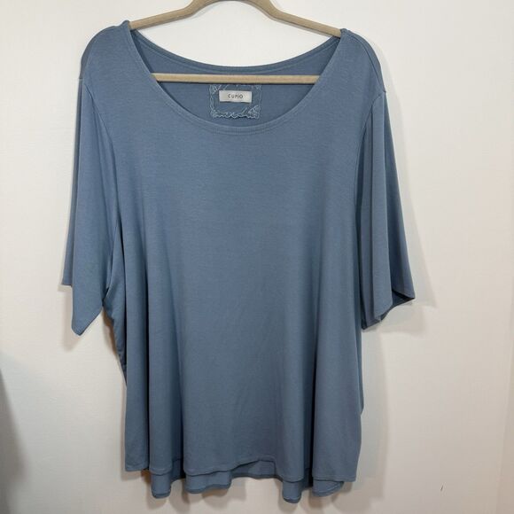Cupio Top T-Shirt XL Blue Short Sleeve Jersey Knit Soft Cozy Comfy Fall Winter - Picture 1 of 7